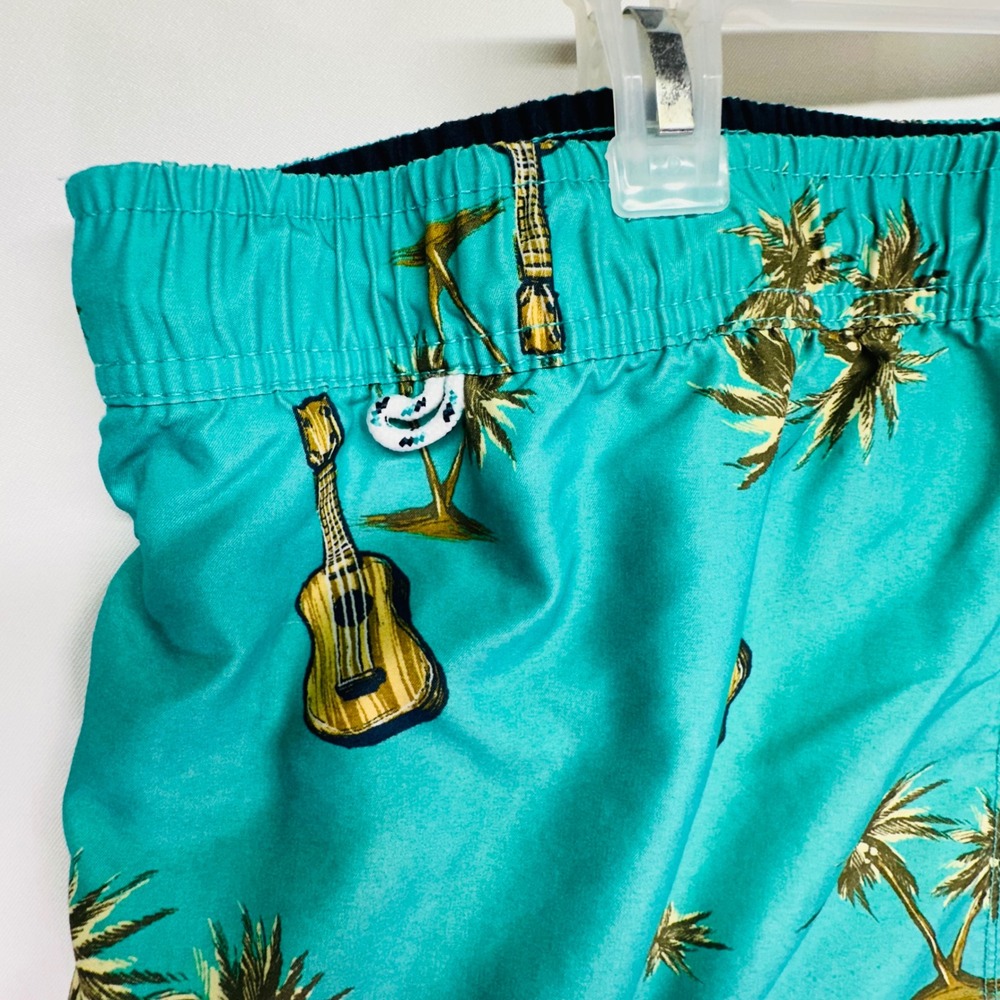 Goodfellow & Co Mens Swim Trunks XL Turquiose Ukulele Palm Tree Tropical Print - Picture 6 of 7